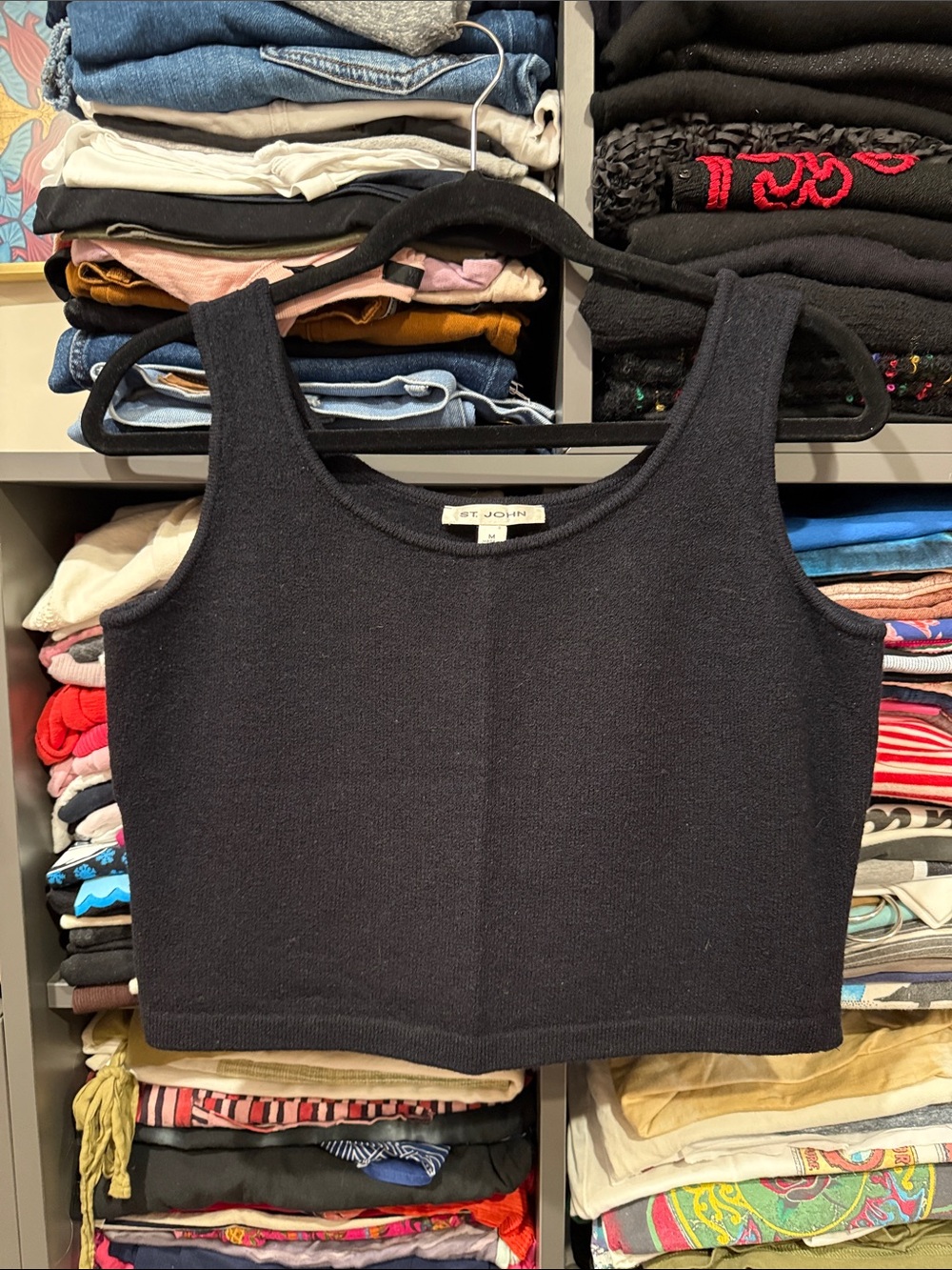 St. John Black Cropped Knit Tank